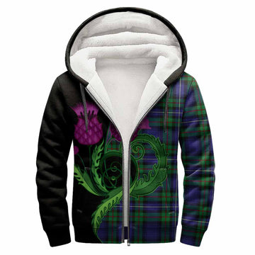 Donnachaidh Tartan Sherpa Hoodie Traditional Scottish Thistle
