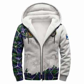 Donnachaidh Tartan Sherpa Hoodie with Family Crest and Lion Rampant Grunge Style