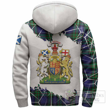 Donnachaidh Tartan Sherpa Hoodie with Family Crest and Lion Rampant Grunge Style