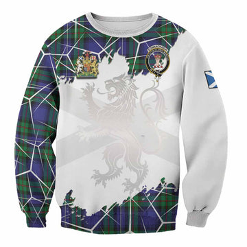 Donnachaidh Tartan Sweatshirt with Family Crest and Lion Rampant Grunge Style