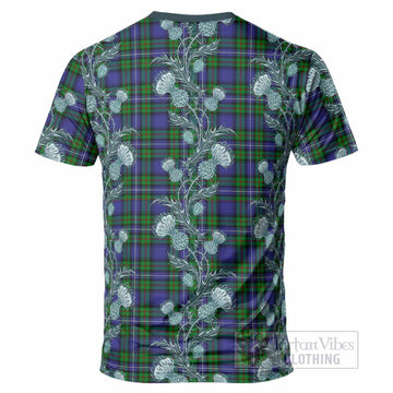 Donnachaidh Tartan T-Shirt Seamless Scottish Thistle Flowers