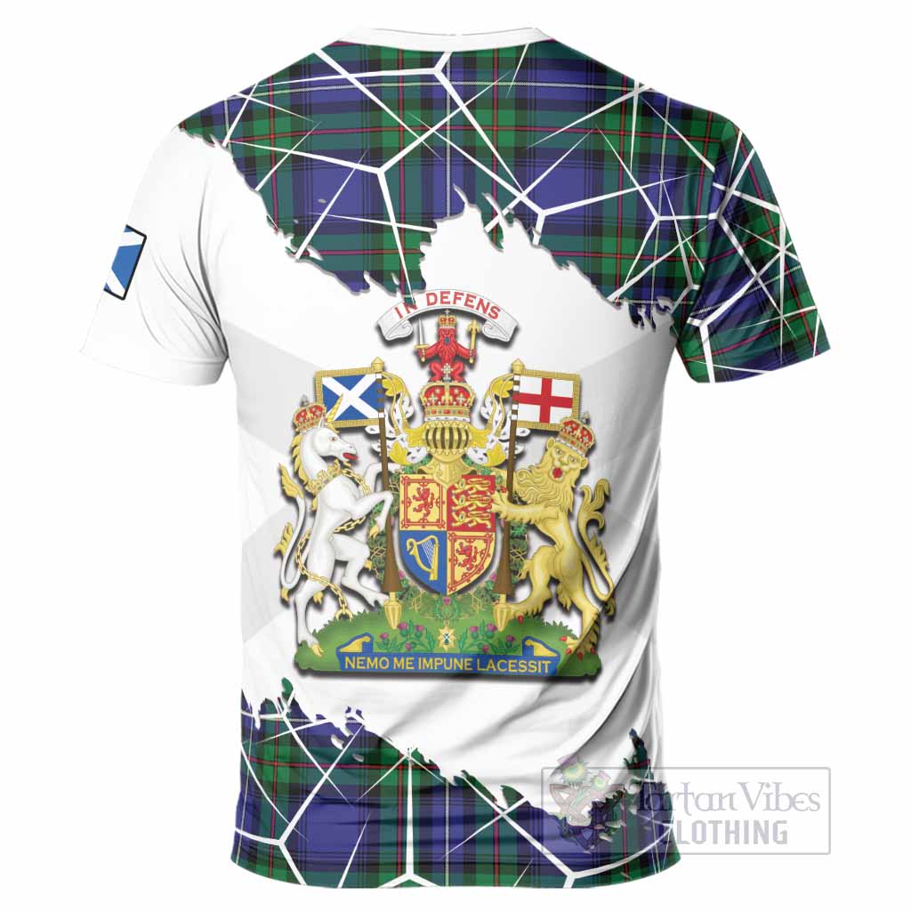 Donnachaidh Tartan T-Shirt with Family Crest and Lion Rampant Grunge Style