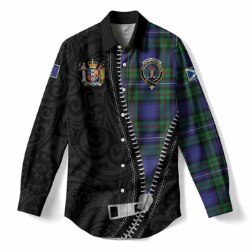 Donnachaidh Tartan Women Casual Shirt New Zealand Pattern Unique Zipper Stylized