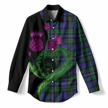 Donnachaidh Tartan Women Casual Shirt Traditional Scottish Thistle