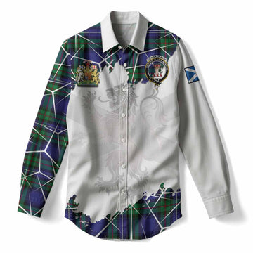 Donnachaidh Tartan Women Casual Shirt with Family Crest and Lion Rampant Grunge Style