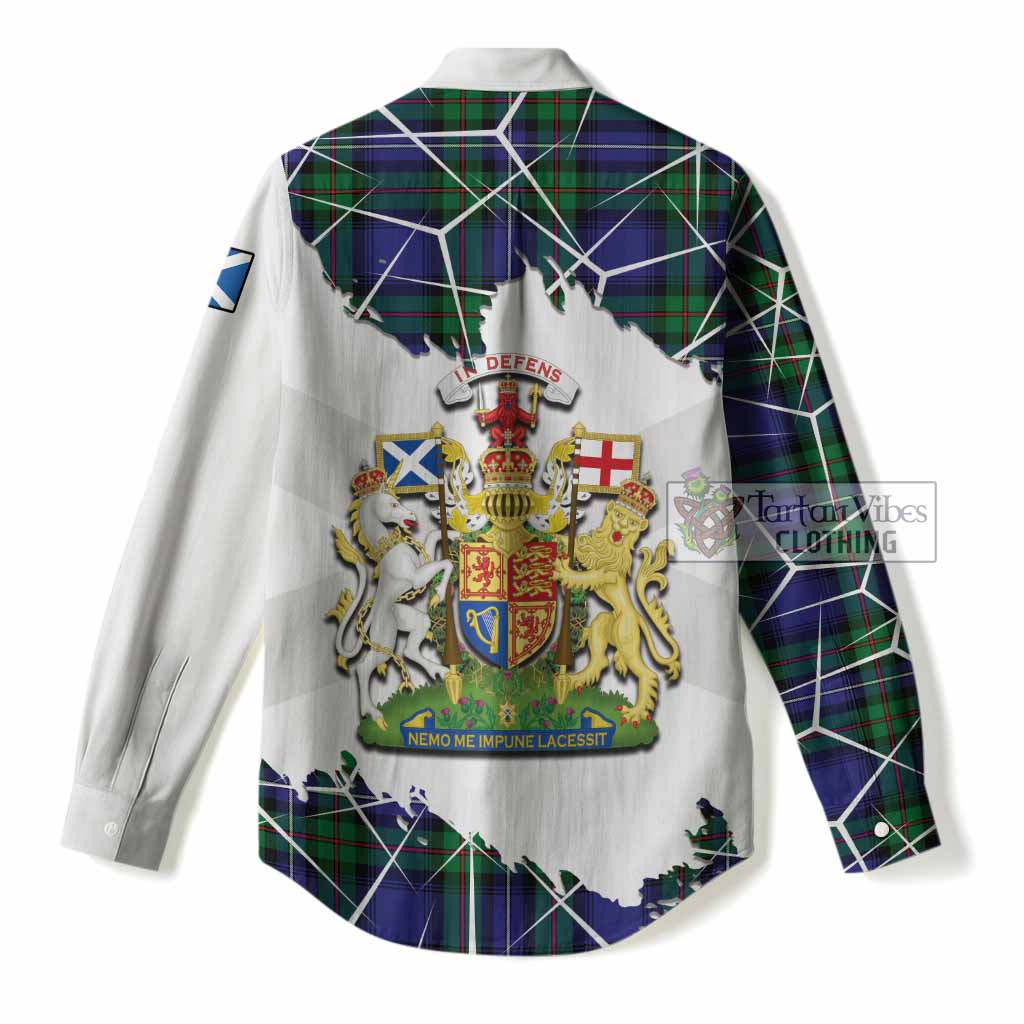 Donnachaidh Tartan Women Casual Shirt with Family Crest and Lion Rampant Grunge Style