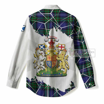 Donnachaidh Tartan Women Casual Shirt with Family Crest and Lion Rampant Grunge Style