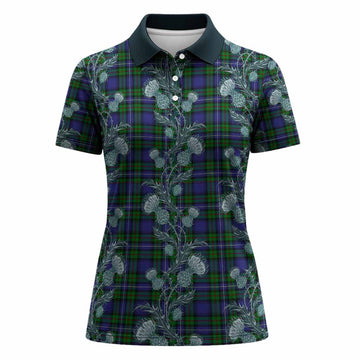 Donnachaidh Tartan Women Polo Shirt Seamless Scottish Thistle Flowers