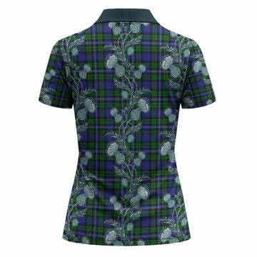 Donnachaidh Tartan Women Polo Shirt Seamless Scottish Thistle Flowers