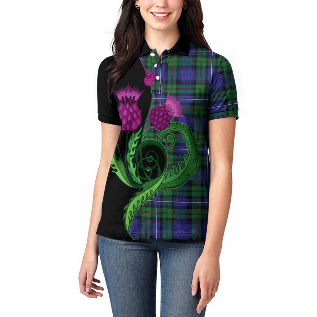 Donnachaidh Tartan Women Polo Shirt Traditional Scottish Thistle