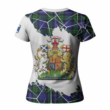 Donnachaidh Tartan Women T shirt with Family Crest and Lion Rampant Grunge Style