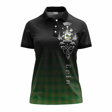 Tartan Vibes Clothing Donnellan Irish Clan Women's Polo Shirt with Coat of Arms Erin Go Bragh Celtic Inspired