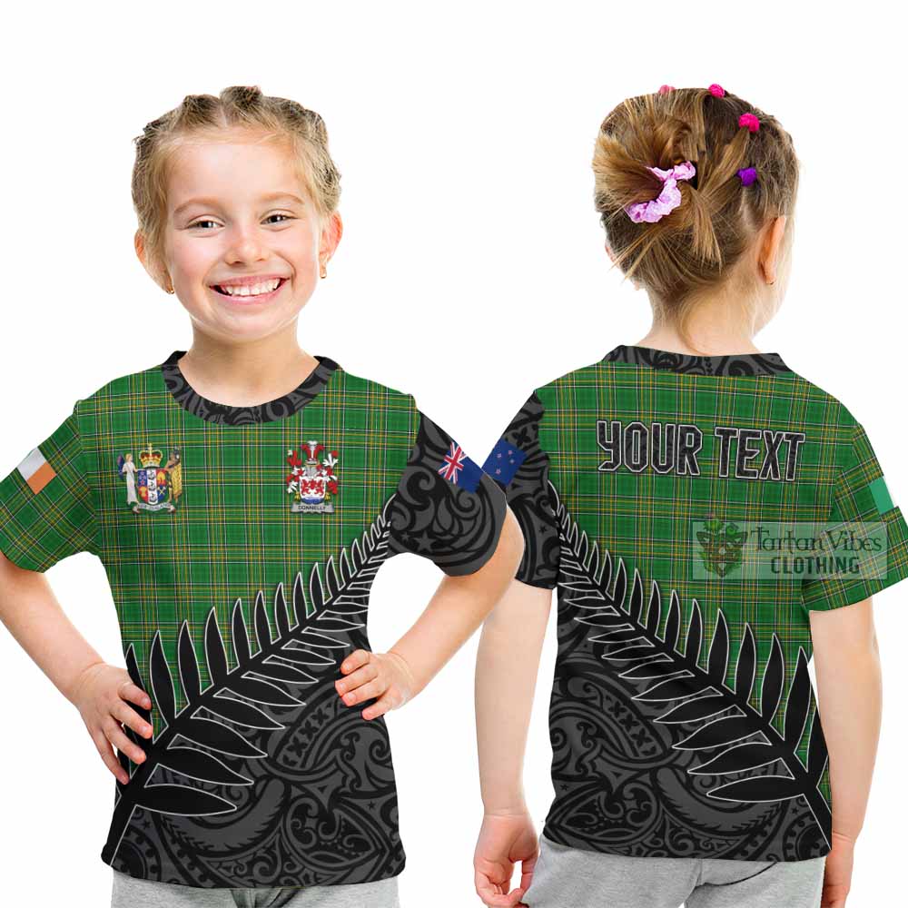 Tartan Vibes Clothing Donnelly Irish Clan Tartan Kid T-Shirt with Coat of Arms New Zealand Silver Fern Half Style