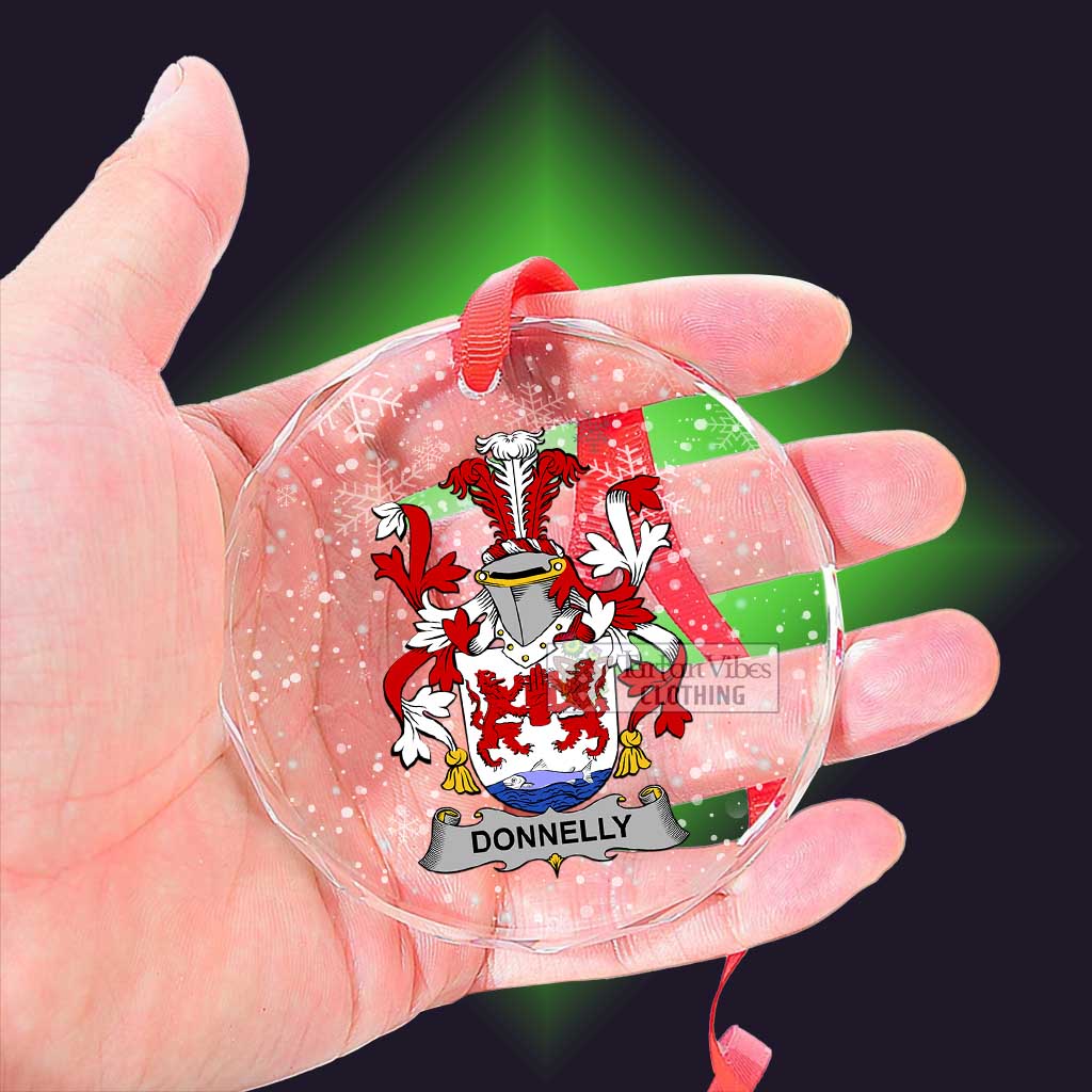 Tartan Vibes Clothing Donnelly Irish Clan Christmas Glass Ornament with Coat of Arms