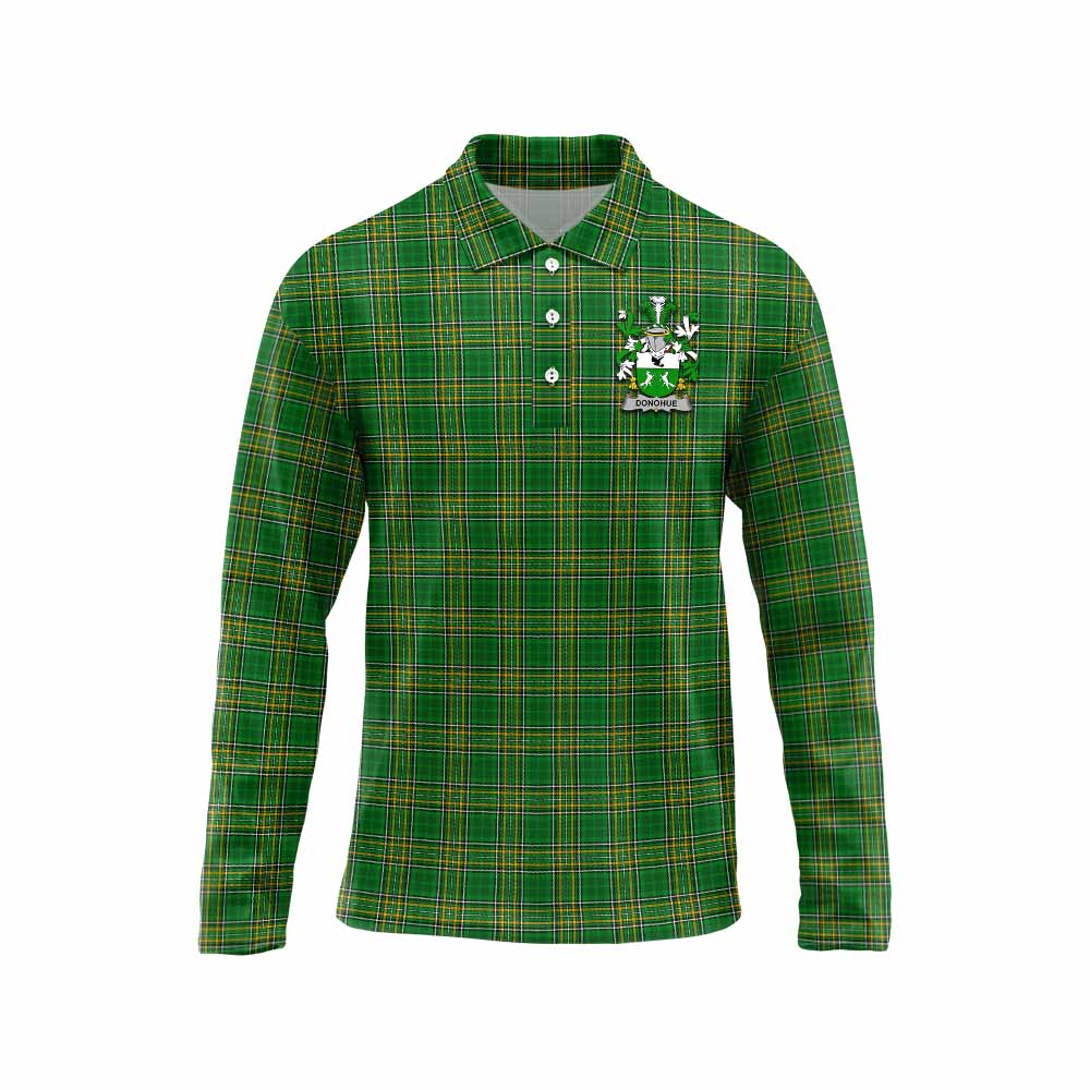 Tartan Vibes Clothing Donohue Irish Clan Tartan Long Sleeve Polo Shirt with Coat of Arms