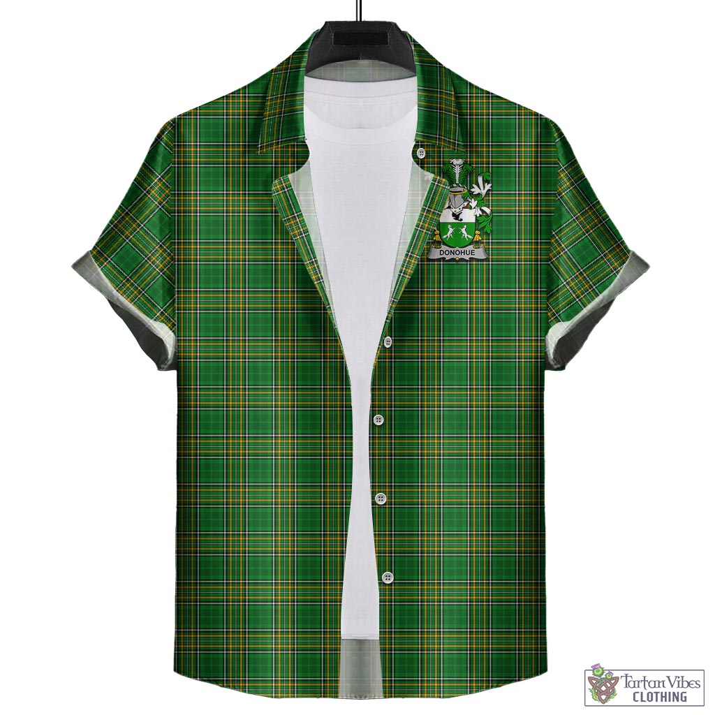 Tartan Vibes Clothing Donohue Ireland Clan Tartan Short Sleeve Button Up with Coat of Arms