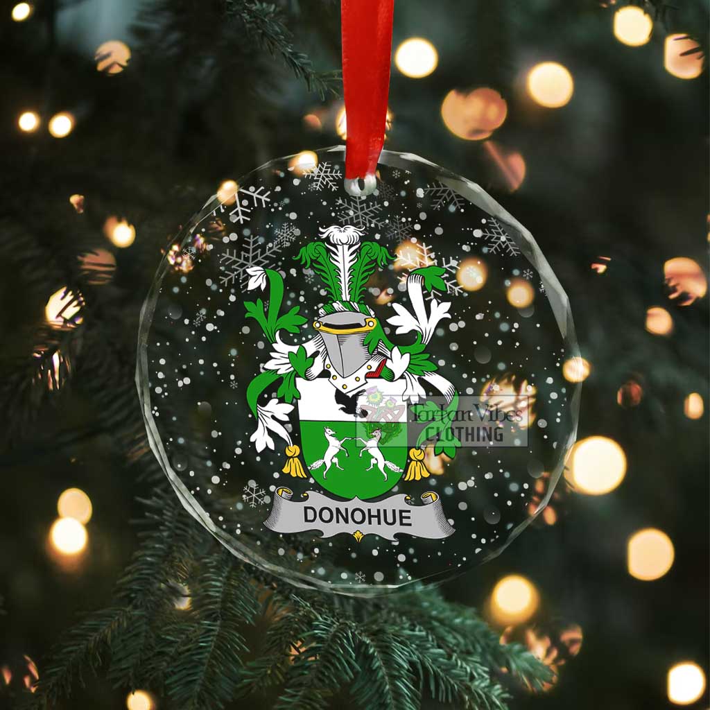 Tartan Vibes Clothing Donohue Irish Clan Christmas Glass Ornament with Coat of Arms
