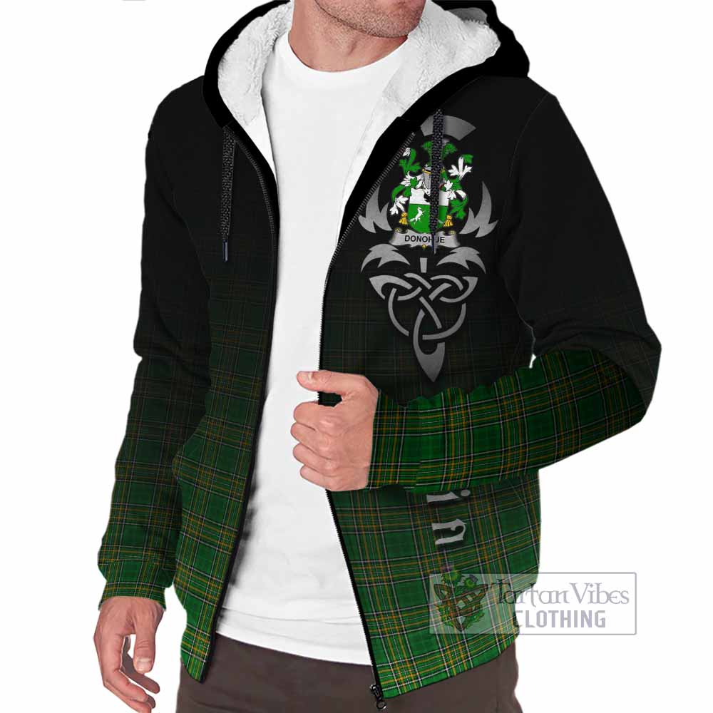 Tartan Vibes Clothing Donohue Irish Clan Sherpa Hoodie with Coat of Arms Erin Go Bragh Celtic Inspired