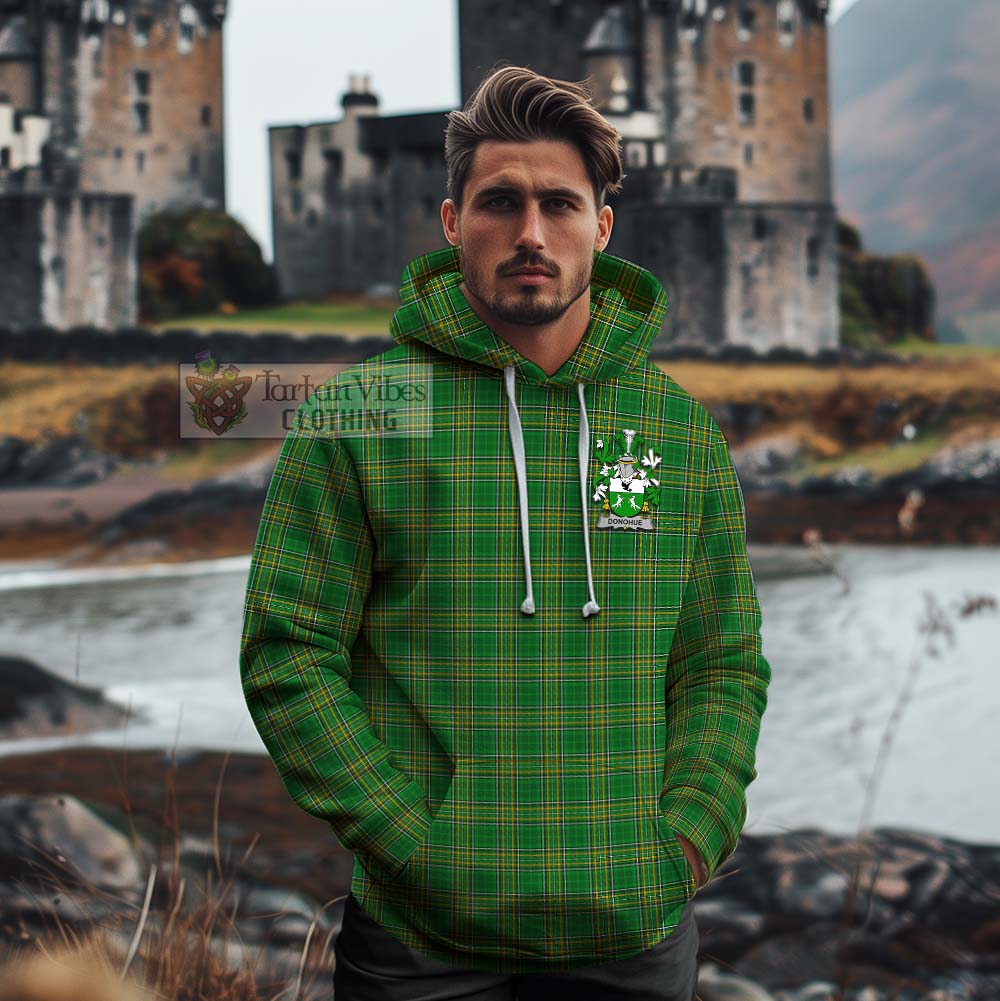 Tartan Vibes Clothing Donohue Irish Clan Tartan Cotton Hoodie with Coat of Arms
