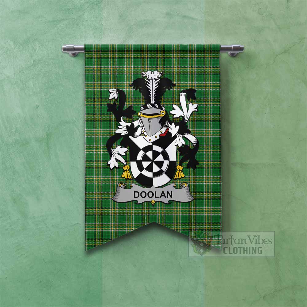 Doolan Irish Clan Tartan Gonfalon, Tartan Banner with Coat of Arms Fishtail - Tartan Vibes Clothing