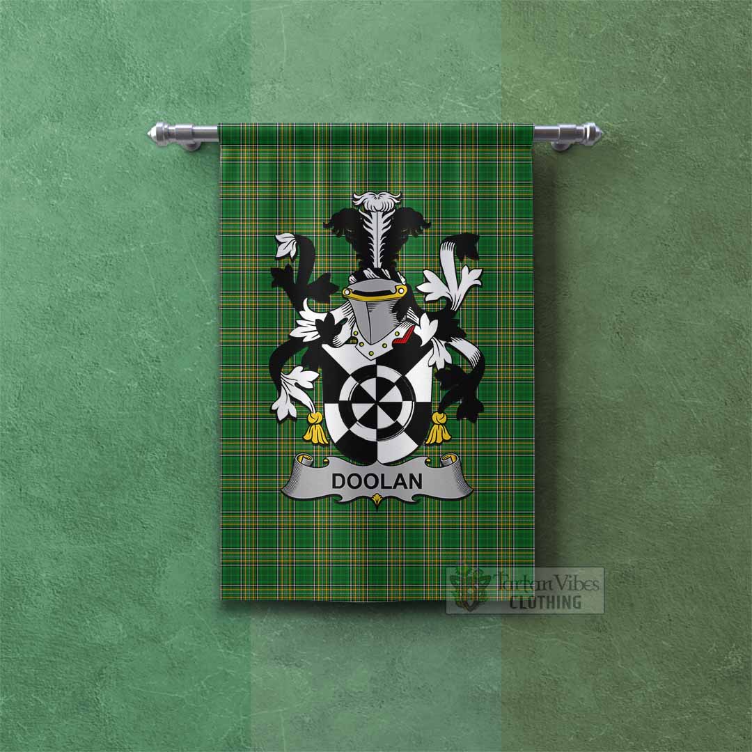 Doolan Irish Clan Tartan Gonfalon, Tartan Banner with Coat of Arms Rectangle - Tartan Vibes Clothing