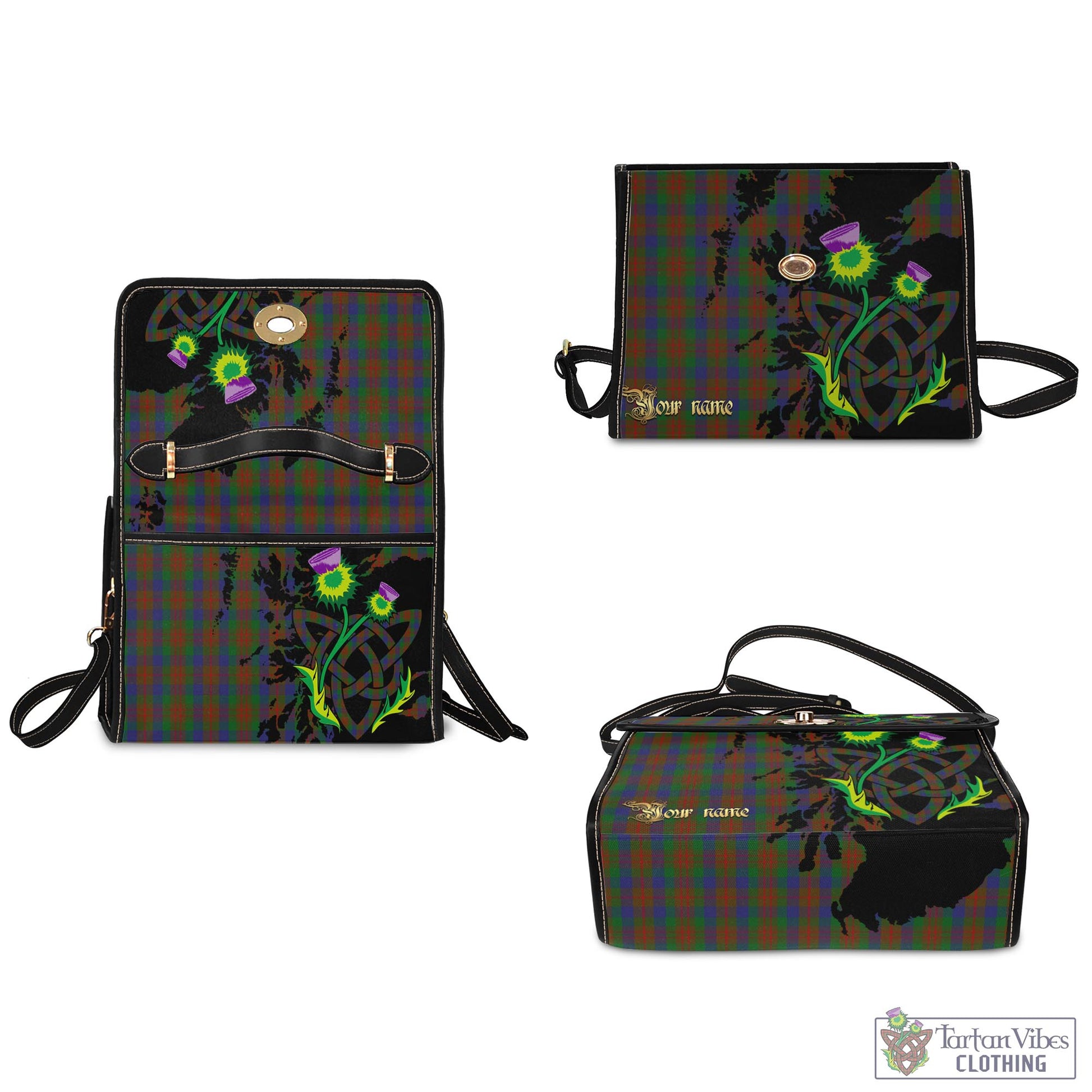 Tartan Vibes Clothing Dorward Dogwood Tartan Waterproof Canvas Bag with Scotland Map and Thistle Celtic Accents