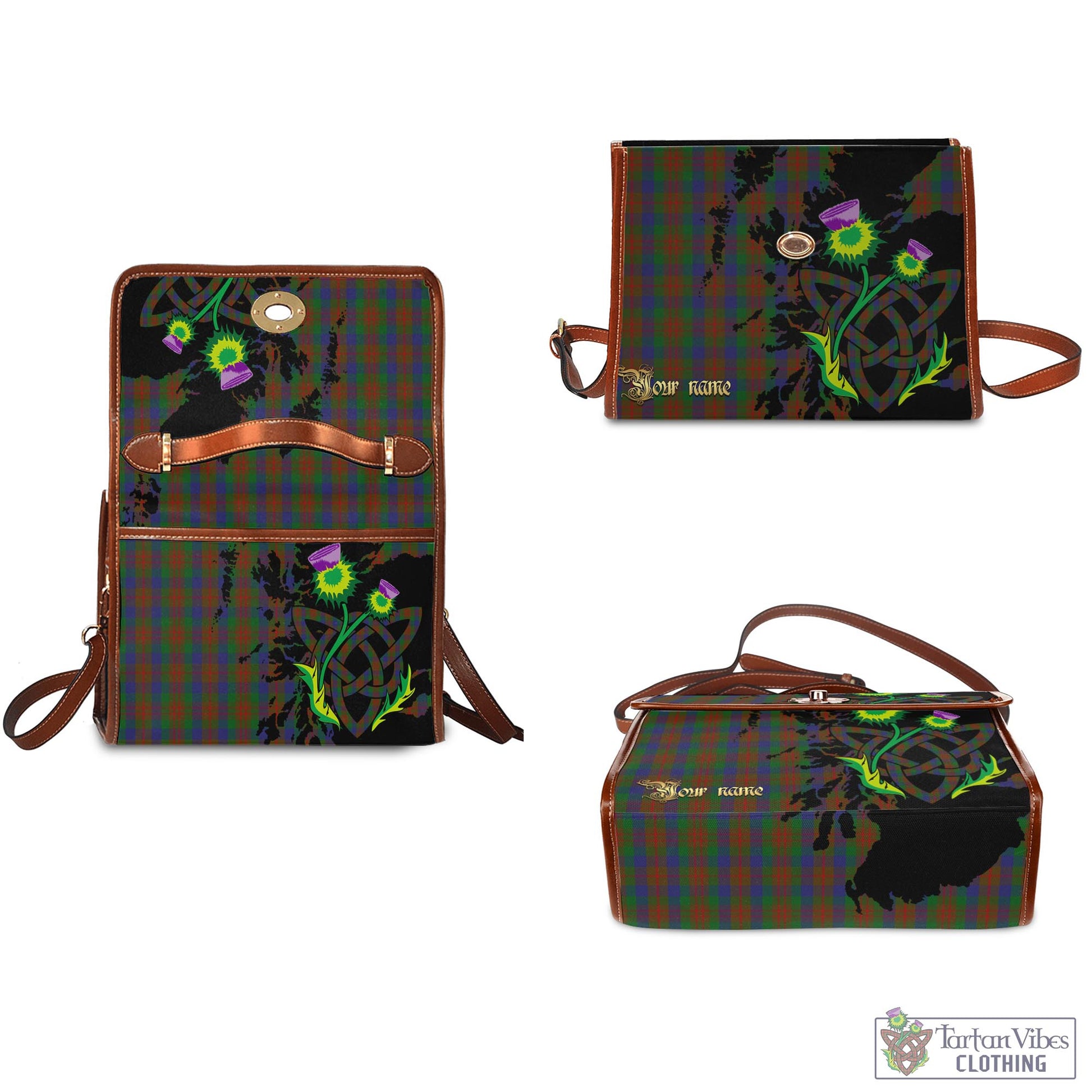 Tartan Vibes Clothing Dorward Dogwood Tartan Waterproof Canvas Bag with Scotland Map and Thistle Celtic Accents