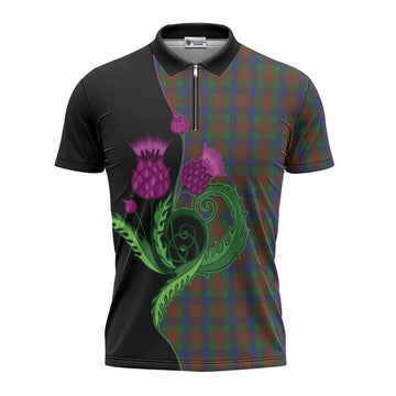 Dorward Tartan Zipper Polo Shirt Traditional Scottish Thistle