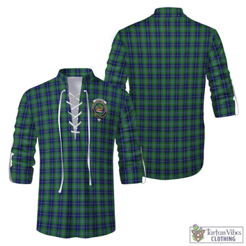 Douglas Tartan Men's Scottish Traditional Jacobite Ghillie Kilt Shirt with Family Crest