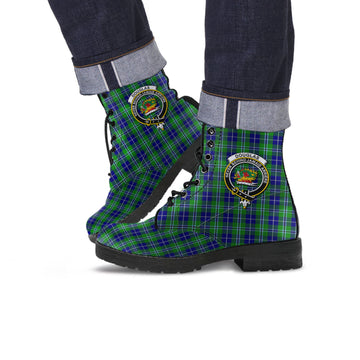 Douglas Tartan Leather Boots with Family Crest