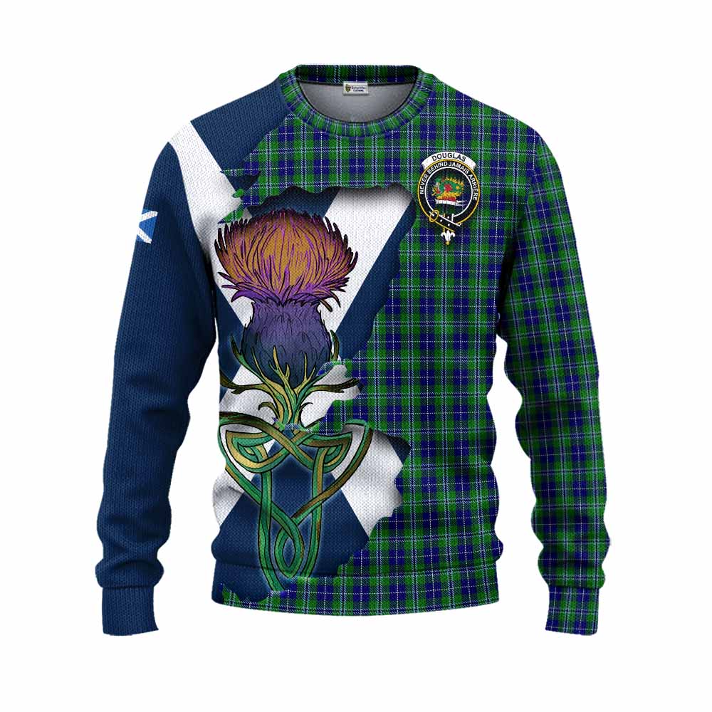 Tartan Vibes Clothing Douglas Tartan Family Crest Knitted Sweater Scottish Thistle Celtic Inspired