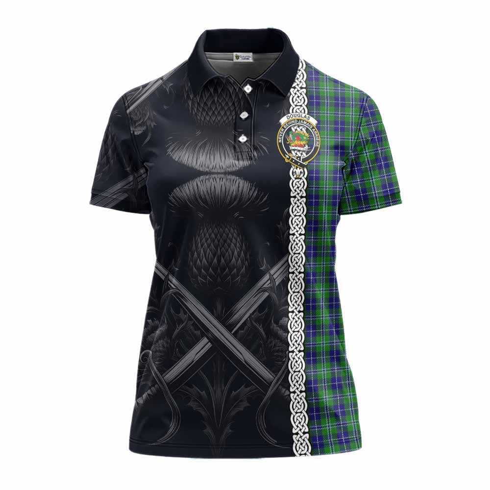 Tartan Vibes Clothing Douglas Tartan Women's Polo Shirt with Family Crest Cross Sword Thistle Celtic Vibes