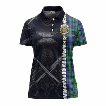 Tartan Vibes Clothing Douglas Tartan Women's Polo Shirt with Family Crest Cross Sword Thistle Celtic Vibes