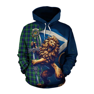 Tartan Vibes Clothing Douglas Tartan Family Crest Cotton Hoodie with Scottish Majestic Lion