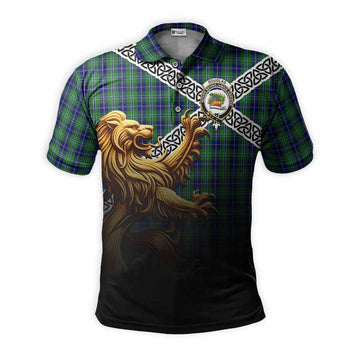 Douglas Crest Tartan Polo Shirt with Golden Lion Emblem Celtic Style