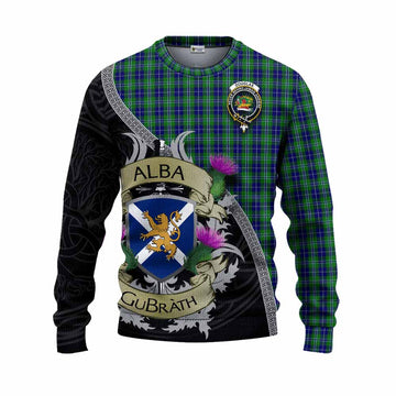 Tartan Vibes Clothing Douglas Tartan Family Crest Knitted Sweater Lion Rampant Royal Thistle Shield Celtic Inspired