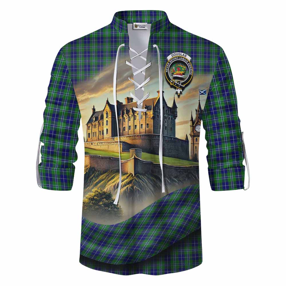 Tartan Vibes Clothing Douglas Tartan Family Crest Ghillie Kilt Shirt with Scottish Ancient Castle Style