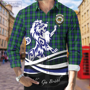 Douglas Tartan Long Sleeve Button Up Shirt with Alba Gu Brath Regal Lion Emblem