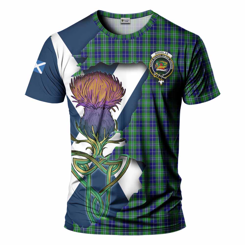 Tartan Vibes Clothing Douglas Tartan Family Crest T-Shirt Scottish Thistle Celtic Inspired