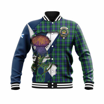 Douglas Tartan Family Crest Baseball Jacket Scottish Thistle Celtic Inspired