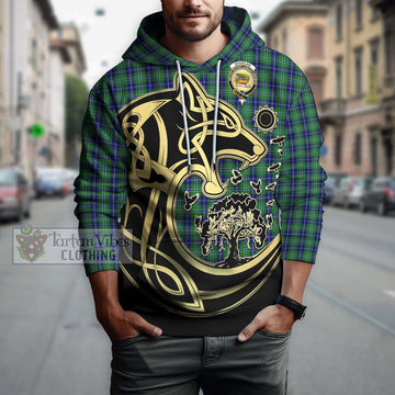 Douglas Tartan Hoodie with Family Crest Celtic Wolf Style