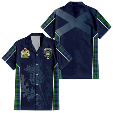 Tartan Vibes Clothing Douglas Tartan Short Sleeve Button Up Shirt with Family Crest and Scottish Thistle Vibes Sport Style
