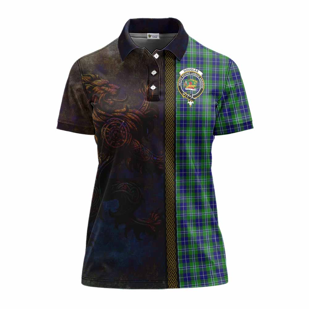 Tartan Vibes Clothing Douglas Tartan Family Crest Women's Polo Shirt Alba Gu Brath Be Brave Lion Ancient Style