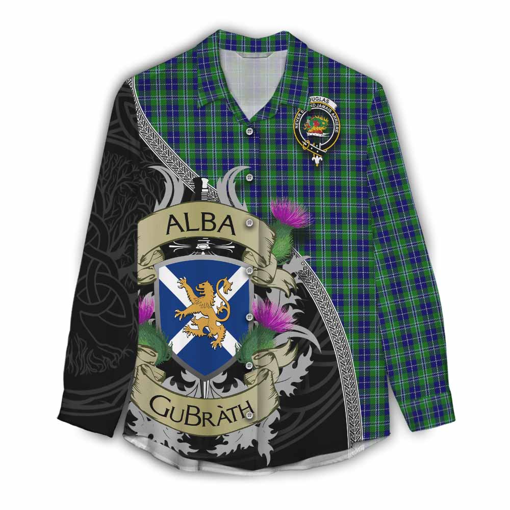 Tartan Vibes Clothing Douglas Tartan Family Crest Women's Casual Shirt Lion Rampant Royal Thistle Shield Celtic Inspired