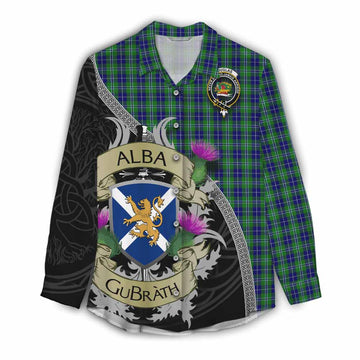 Tartan Vibes Clothing Douglas Tartan Family Crest Women's Casual Shirt Lion Rampant Royal Thistle Shield Celtic Inspired
