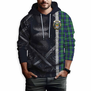 Tartan Vibes Clothing Douglas Tartan Hoodie with Family Crest Cross Sword Thistle Celtic Vibes