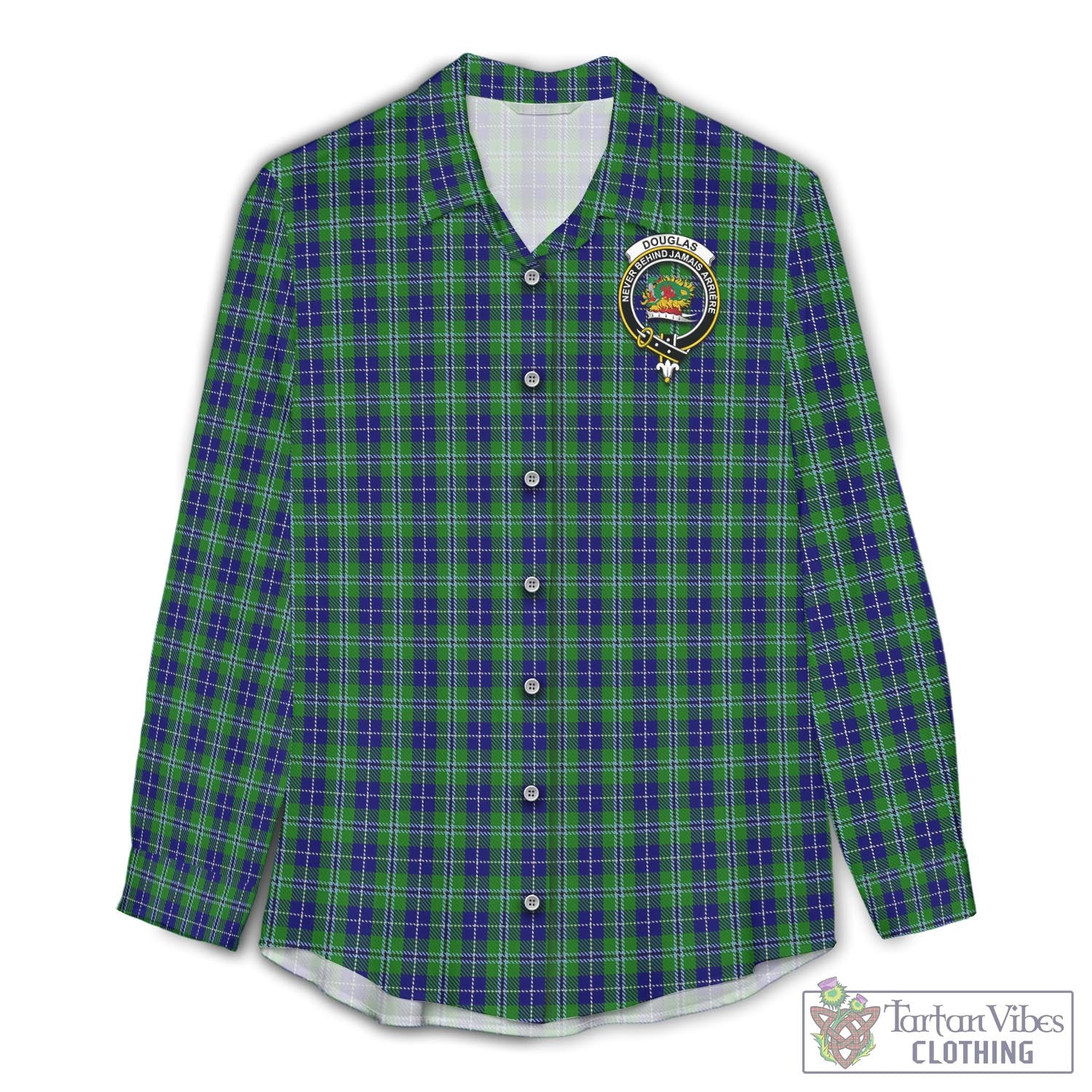 Tartan Vibes Clothing Douglas Tartan Womens Casual Shirt with Family Crest