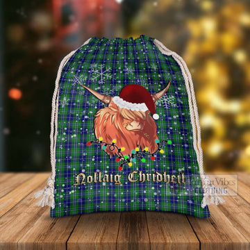 Douglas Tartan Christmas Santa's Bag with Twinkle Highland Cattle