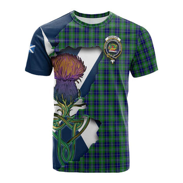 Douglas Tartan Family Crest Cotton T-shirt Scottish Thistle Celtic Inspired