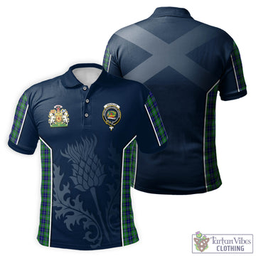 Douglas Tartan Men's Polo Shirt with Family Crest and Scottish Thistle Vibes Sport Style